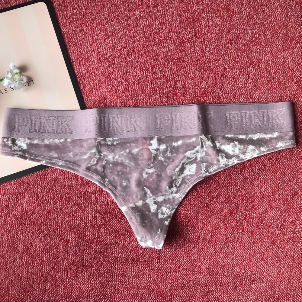Victoria’s Secret PINK Velvet Logo Thong Panty - Picture 2 of 3